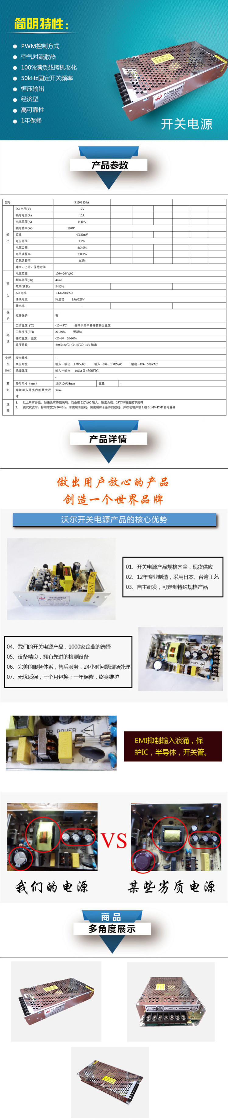單路輸出開關電源P120S120A規(guī)格參數